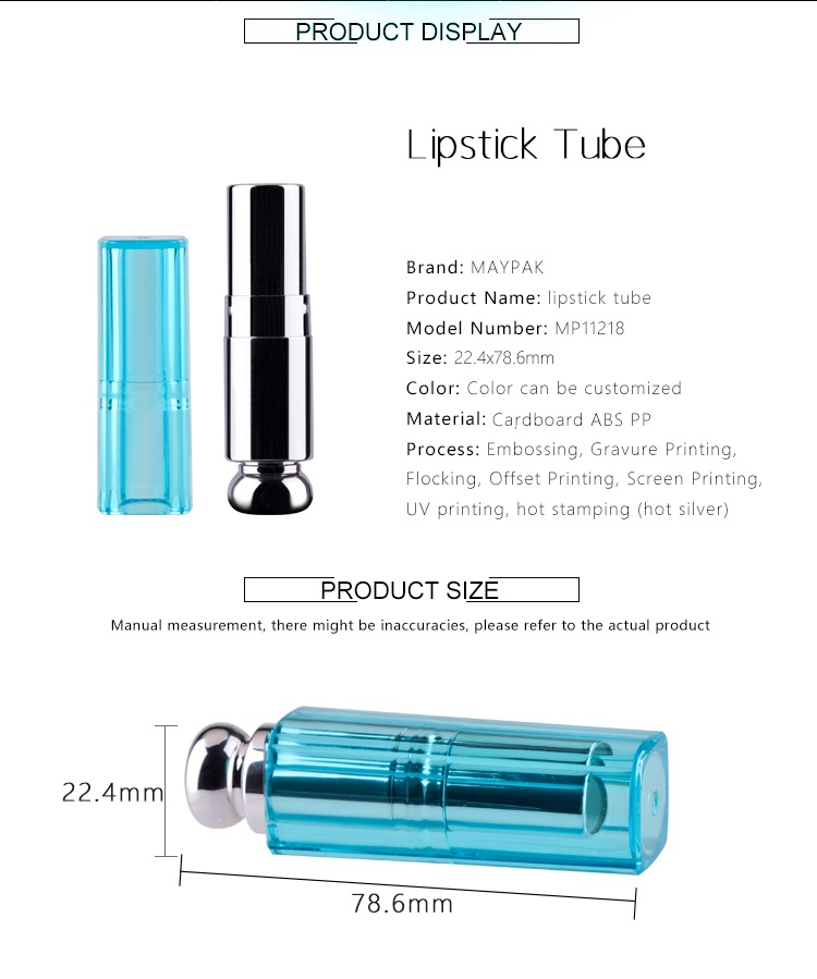 Empty packaging blue lipstick tube