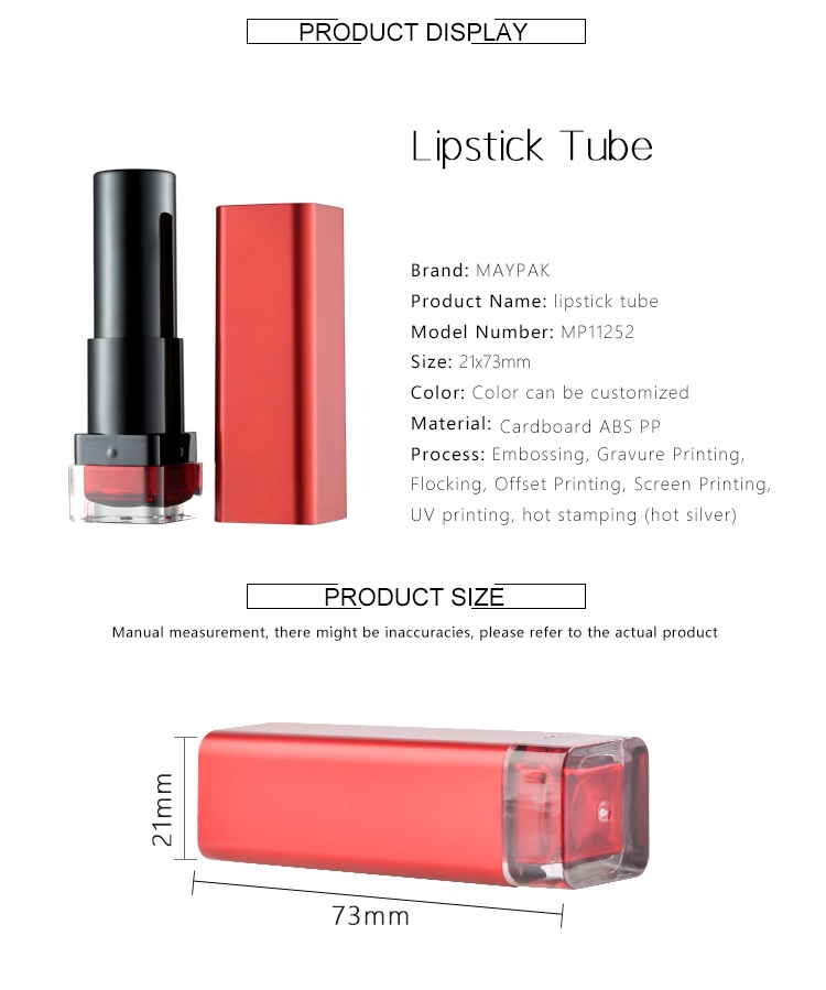 square empty lipstick tube container